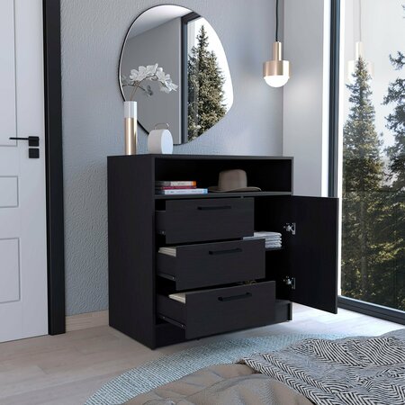 Tuhome Omaha Dresser Multi-Storage Compact Unit with Spacious 3 Drawers and Cabinet-Black CLW9091